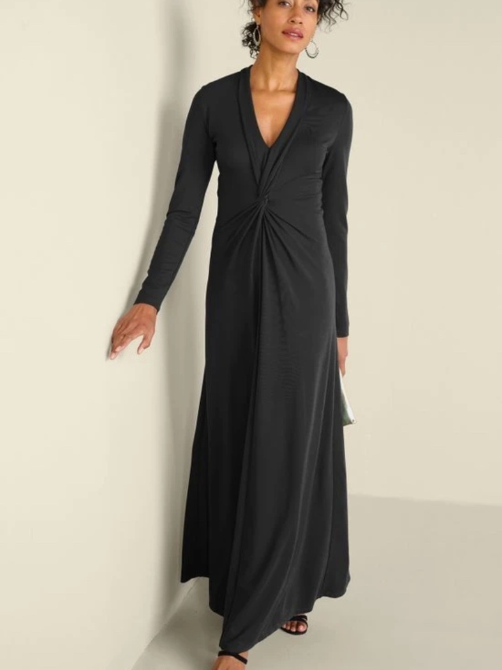 Soft Surroundings Women`s $129 Lagia Ponte Knit Maxi Dress Black size XL
